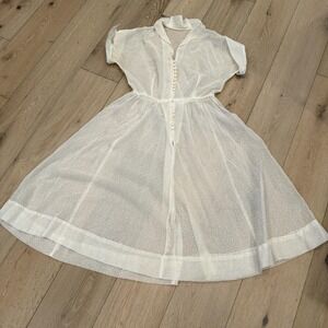 Vintage Sheer Dotted Swiss Short Sleeve 1950's Style Romantic Swing Dress